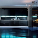 Stylish Futuristic Glossy Black Blue Luxurious Kitchen Design