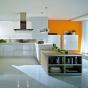 chic-fun-luxurious-orange-yellow-white-kitchen-design-long-rectangular-fireplace